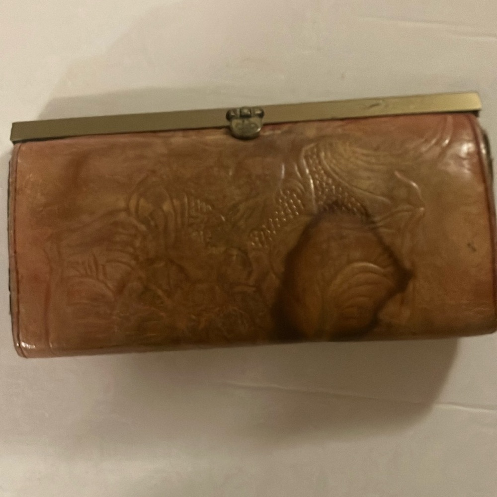 Elegant Tan Clutch burnt detail